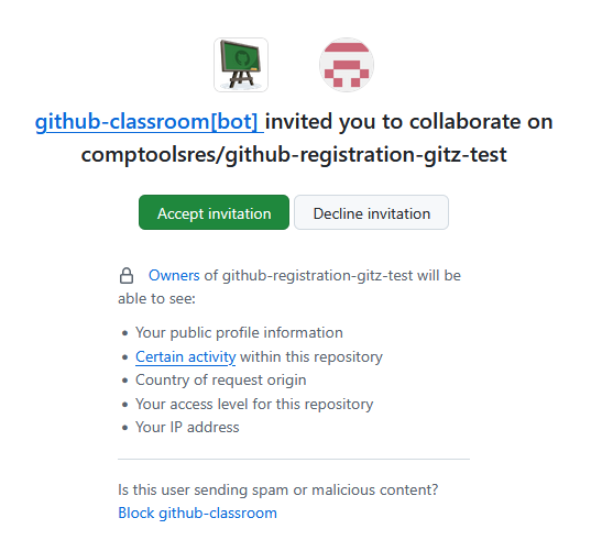 Screenshot of screen showing that You no longer have access to your assignment repository
