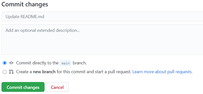 Screenshot of the Commit changes button