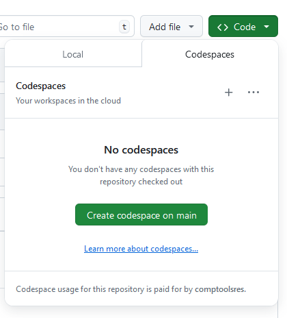 Screenshot of creating a codespace